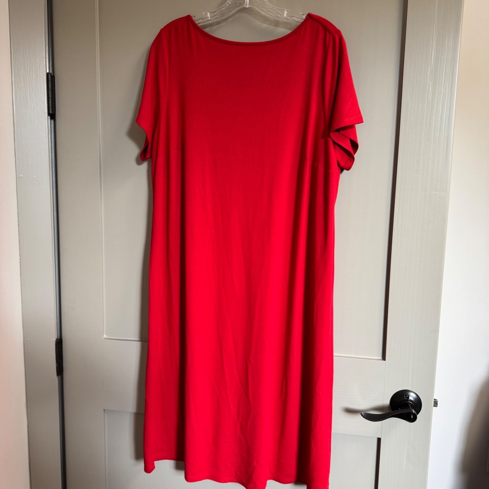 J. Jill Wearever Red Knit Short Sleeve Tulip Back Shift Dress Womens 1X